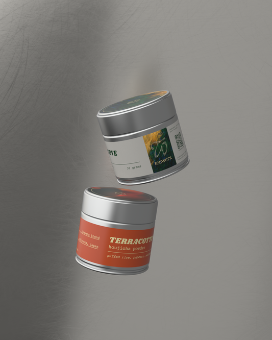 Teawerx Classic Gift Set featuring Emerald Cove and Terrateca premium tea tins on a minimalist gray background