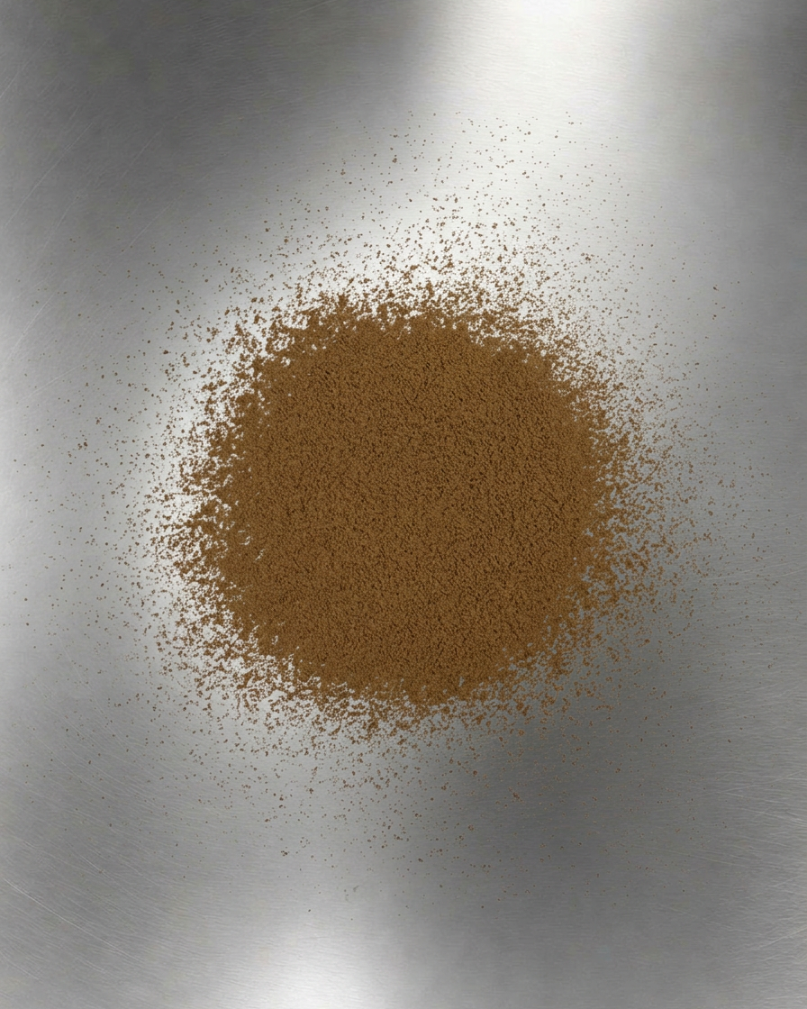 TEAWERX TERRACOTTA Brown hojicha (houjicha) powder on a metallic surface
