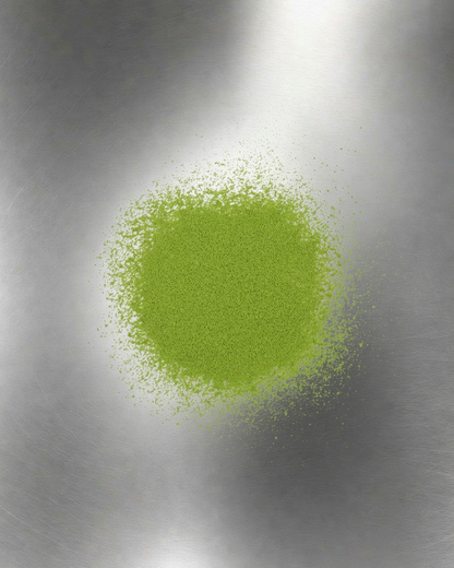 Teawerx-Saemidori-matcha green powder on a metallic surface